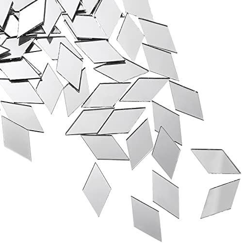 Geiserailie Diamond Shape Mirror Mosaic Tile Small Rhombus Mirror Mini Craft Mirror Rhombus Glass Mirror Tile DIY Mini Size Mirror for Art Wall Door Home Decorations (300 Pieces)