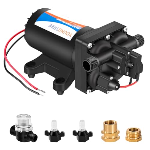 Image of YOUNGTREE 12V RV Fresh Water Pressure Pump, 5.5GPM 70PSI Diaphragm Pump, Self-Priming DC Water Pump with 3 /4 inch Garden Hose Adapters for Irrigation, Camper, Boat, Trailer, Marine, Off-Grid Cabin Use