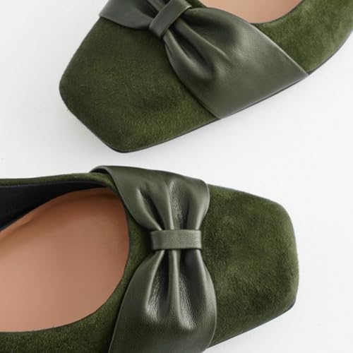Women Square Toe Ballet Flats with Bow Slip On Suede Flats Shoes Closed Toe Ballerina Flats Bow-tie Comfortable Matte Flat Heel Dress Shoes Office Work Flats Daily Driving Club Cute 4-11 M US4