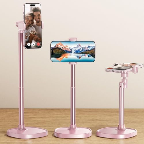 Image of DIMONCOAT Cell Phone Stand for Desk, Stocking Stuffers Gifts for Teens Girls Boys Adults,Phone Holder Angle Height Adjustable, Aluminum Alloy Universal iPhone Stand for iPhone 17 16 15 Pro Max -Pink