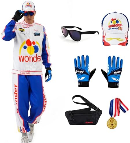 Adult Halloween Costume, 7 Pcs Set Race Car Outfit, Racing Car Driver Outfit for Men & Women