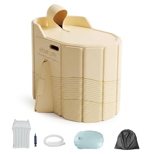 LIWEGHT 80m Portable insulated bathtub Ice Bath Tub for Athletes Inflation-free bathtub for shower Ice Plunge Tub with Cover Foldable Freestanding Baths at Home & Outdoor(Gosling yellow with cover)