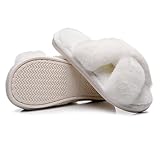 Crazy Lady Women's Fuzzy Fluffy Furry Fur Slippers Flip Flop Open Toe Cozy House Memory Foam Sandals Slides Soft Flat Comfy Anti-Slip Spa Indoor Outdoor Slip on(White38)