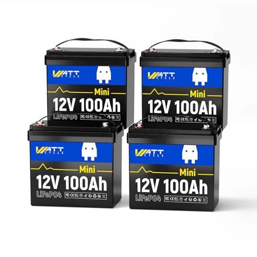 Image of WattCycle 12V 100Ah Mini LiFePO4 Battery 4 Pack 100A BMS 5120Wh