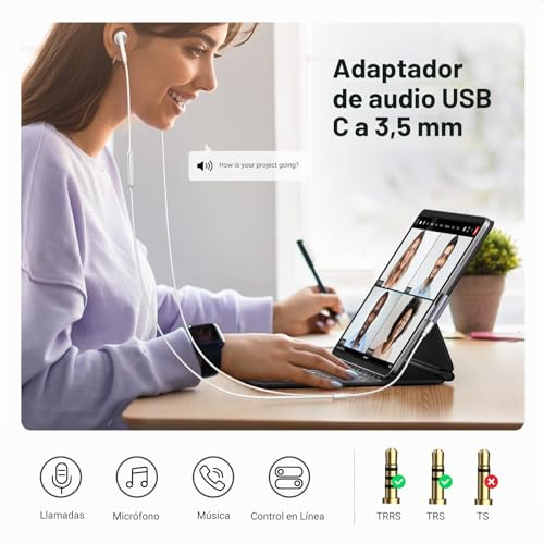 Miniatura 5 de Ugreen Adaptador Usb Tipo C A Jack 3.5mm Dac Chip Auriculares Micrófono 90 Grados Compatible Con Iphone 15 Plus Pro Max Galaxy S24 Plus Ultra Ipad Pro 2022 Oneplus Nord 9 Xiaomi Gray