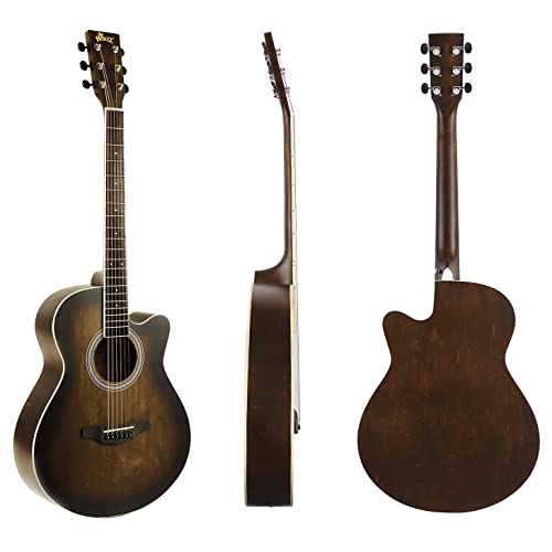 Winzz Hand Rubbed Series - 40 Inches Cutaway Acoustic Acustica Guitar Beginner Starter Bundle With Online Lessons, Padded Bag, Stand, Tuner, Pickup, Strap, Picks, Brown Sunburst #TOP3