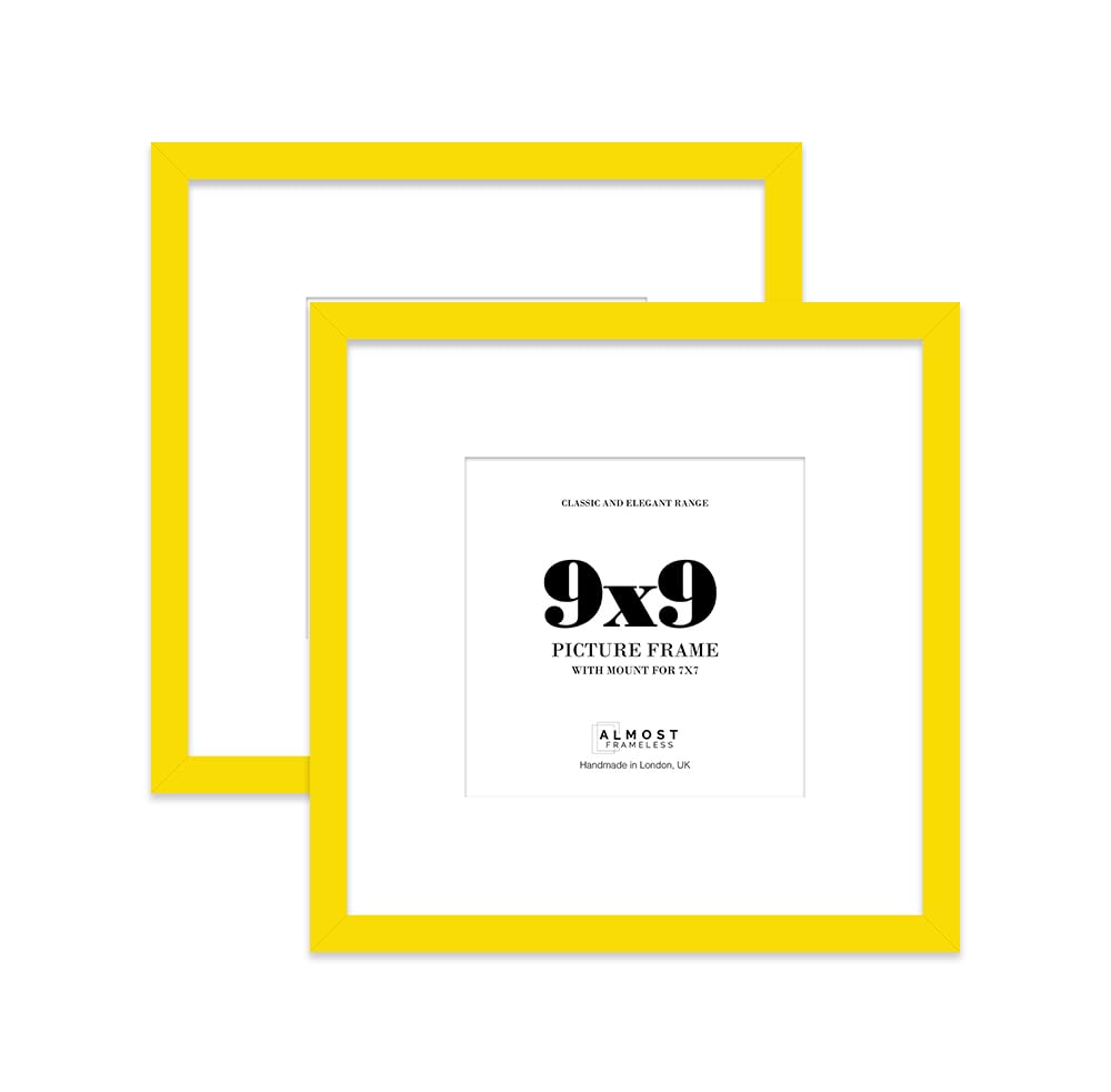 9x9 Yellow Picture Frame with Mount for 7x7 Photos, Prints - Modern Square Wall Frame, Set of 2