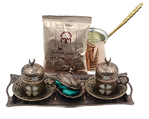 Lamodahome Turkish Coffee Cup Set With Saucer, Lid, And Chocolate Bowl, Porcelain Arabic, Greek, Espresso Cups For Coffee Lovers - Bronze #TOP9