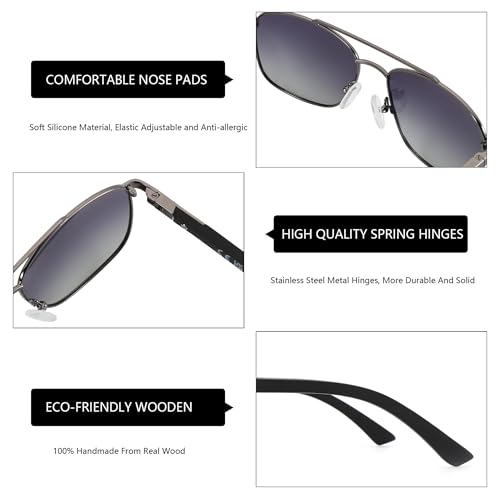 Image of ZENOTTIC Aviator Wood Polarized Sunglasses for Men 100% UV Protection Fishing Driving Golf