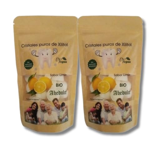 Pack Abedulce Caramelos Cristales Puros de Xilitol Sabor Limón | 2 Bolsitas de 40 Unidades cada una | Total 80 Caramelos
