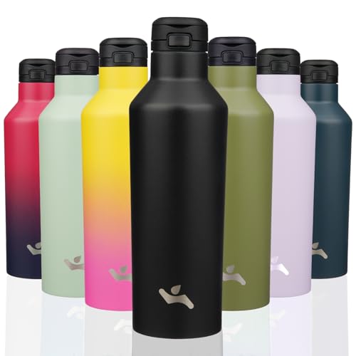 Konokyo Insulated Water Bottle with Straw,25 OZ Double Wall Vacuum Stainless Steel Water Flask with 2 Lids,Black