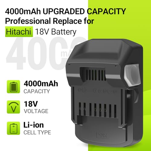 Image of 2Pack 4000mAh 18V Battery and Charger Compatible with Hitachi BSL1815X BSL1815S BSL1830 BSL1830C 330139 330557 339782,Replace for Hitachi 18V Battery
