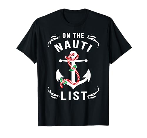 Camiseta navideña de playa con ancla náutica en la lista de Nauti Camiseta