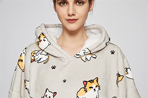 Sacebeleu Decke Hoodie Sweatshirt,Flauschige Sherpa TV-Decke mit Ärmeln,Oversized Kapuzen Pullover Kuscheldecke mit Känguru Tasche,Flanell Fleecedecke,Einheitsgröße für Damen,Herren