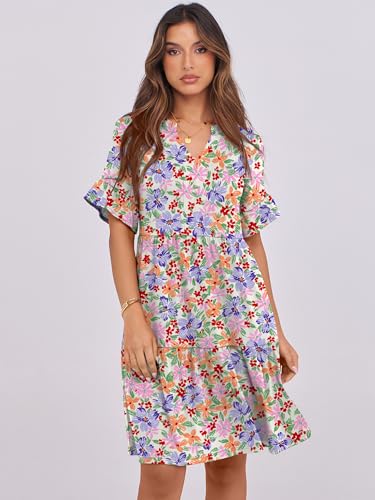 Image of ANRABESS Women's Summer Casual Dress, V-Neck Ruffle Sleeve Tiered Mini Dress, Soft Comfy Fabric with Pockets for All-Day Wear