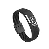 Bolayu Mens Womens Rubber LED Sports Waterproof Watch Bracelet Digital Wrist Watch Black