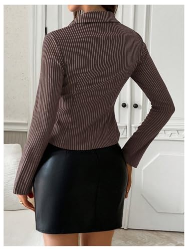 SweatyRocks Women's Striped Collar Long Sleeve Slim Fit Button Down Shirts Work Blouse3