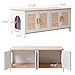 Large Boho Cat Litter Box Enclosure for 2 Cats, Hidden Cat Washroom Furniture with Rattan Doors, Dual Compartment Litter Cabinet & TV Stand, Modern Wooden Cat House (47.2”L x 19.6”W x 19.8”H)