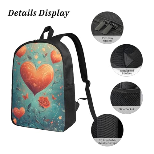 Cartoon Heart Cute Valentine's Decor Backpacks 3 Pcs Lightweight Casual Backpack with Fun Graphic Cartoon Print for Camping Touring4