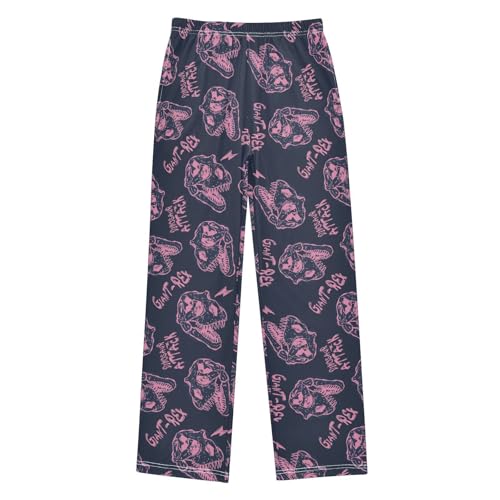 ZZXXB Pink Dinosaur Boys Long Pants Soft Trousers Elastic Waist Kids Lounge Bottoms with Pockets S-XL