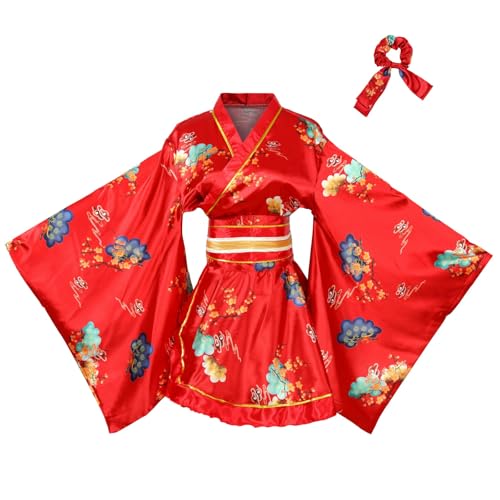 ASWTZ Women's Japanese Kimono Costume Traditional Geisha Short Robe Anime Printed Bathrobe Gold Stamping Pattern Sleepwear (US, Alpha, One Size, Regular, Regular, Red blue and light blue)