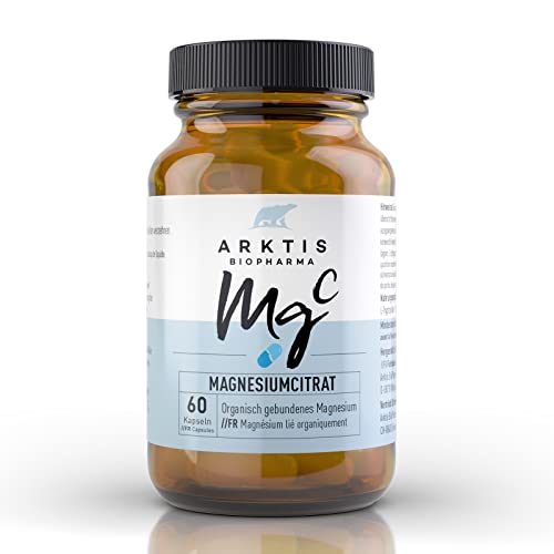 Arktis BioPharma Magnesiumcitrat - 60 Magnesium Kapseln, vegan, hochdosiert, 240 mg pro Tagesdosis, Laborgeprüft, ideal zur Unterstützung von Muskeln und Nerven Cover