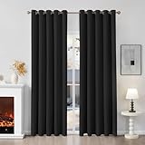 Runyéla Verdunklungsvorhänge mit Ösen Gardinen 2er Set, Thermovorhang Hitzeschutz H 200 x B 160, Vorhänge Blickdicht Schwarz, Ösenvorhang für Schlafzimmer Wohnzimmer Blackout Curtain