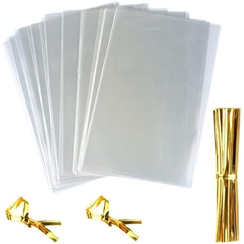 FUNNYARD Clear Cello Treat Bag 100 PCS 6x9 Cellophane Party Favor Candy Bags with 4'' Twist Ties for Wedding Gift Bakery Cookies Dessert Birthday Cake Pops Buffet Supplies Cover