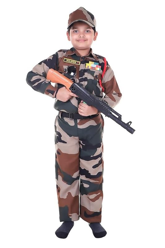 Image of Army Dress for Kids | Indian Military Soldier Fancy Dress Costume | Polyester Fabric | Army Uniform for Boys & Girls | School Fancy Dress, Role Play, Independence Day & Republic Day