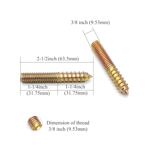 Image of 12 Pack 3 /8-16 inch x 2-1 /2 Inch Hanger Bolts Double Headed Bolts Wood Dowel Screw Self-Tapping Screw Hanger Bolts for Furniture Screws Threaded Rods Bolt 63.5mm Length