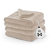 Sunbeam Electric Royal Luxe Microplush Heated Blanket, 12 Heat Settings, 12-Hour Selectable Auto Shut-Off, Fast Heating, Warm and Cozy, Mushroom Color, Full, 84' x 72'