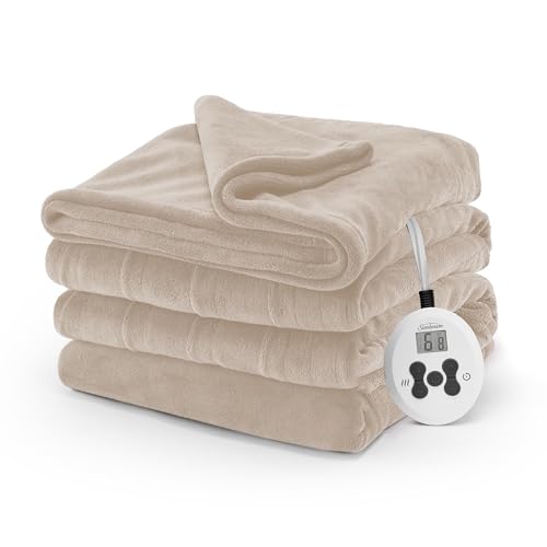Sunbeam Electric Royal Luxe Microplush Heated Blanket, 12 Heat Settings, 12-Hour Selectable Auto...