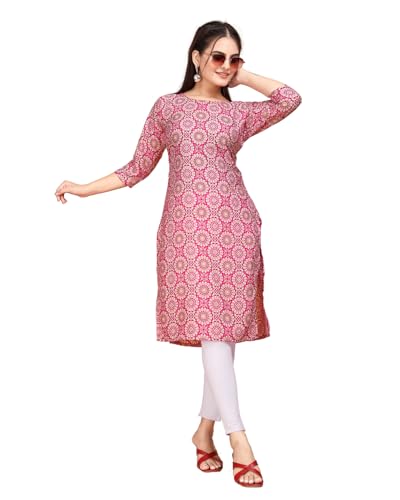 Image of Women's Straight Fit Printed Crepe Kurta, Casual Wear Kurti Design No 180
