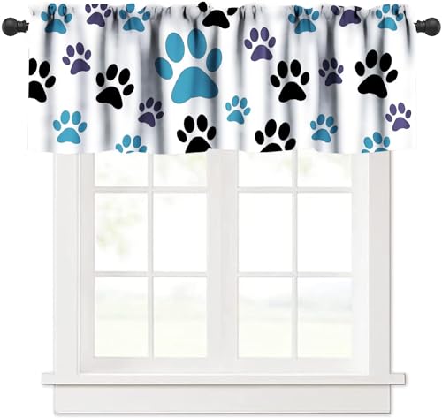 JESTRONRY Cats Theme Window Valance Curtain,Cute Kittens Paw Pet Animal Print Pattern Decorative Curtain Valance for Kitchen Bedroom Decor with Rod Pocket