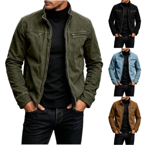 Workwear Jacket for Men Stand Collar Full Zip Zipper Top with Pocket - image 1