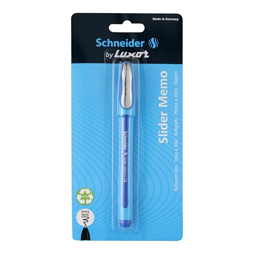 Image of Luxor Schneider Slider Memo XB Ball Pen - Blue | Extra Bold Writing | Water-resistant Stainless Steel Tip| Ergonomically Shape & Rubberized Surface | For Extra Ordinary Smooth & Gliding Writing