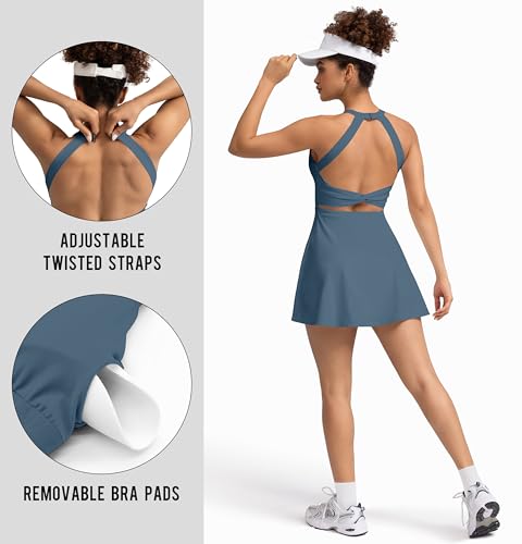 Image of MIRITY Womens Activewear Tennis Dress - Built in Shorts with Pockets and Bra Golf Athletic Workout Dresses