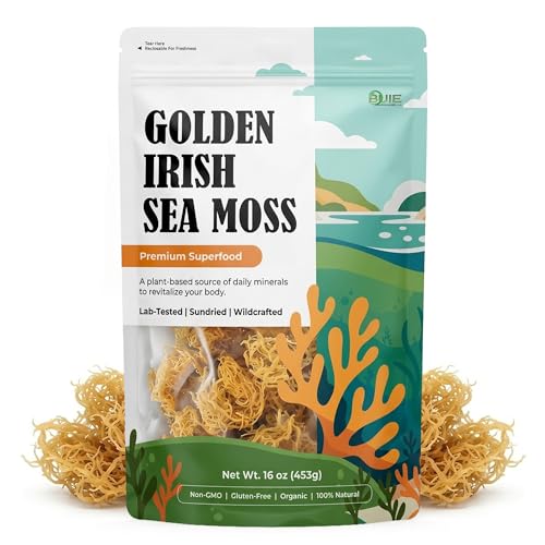 Golden Irish Sea Moss | Wildcrafted from St. Lucia | 16oz Makes ~240+ oz Sea Moss Gel | 100% Natural, Raw & Sun-Dried | Dr. Sebi Inspired, Nutrient-Rich Irish Moss for Health & Wellness
