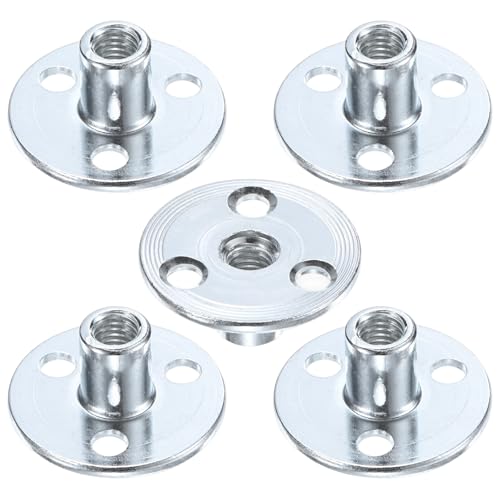 M METERXITY 5 Piezas M8x17mm T-Nuts Zincado Acero Al Carbón Tuerca Tee Base Redonda 3 Agujeros Tuercas Para Soldadura Agujero Pasante Hardware Para Muebles Inserto Con Rosca Hembra Plateado