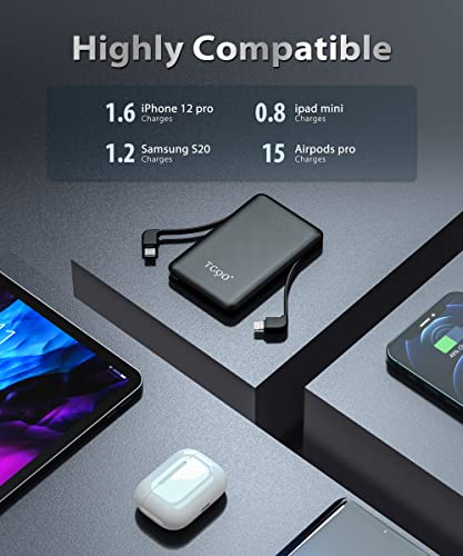 6000Mah Small Portable Phone Charger, Mini Power Bank Fast Charging, Three Output And Usb-C Input External Battery Pack, Built In Usb C Two Cables Compatible With Iphone, Android, And Ipad #TOP5