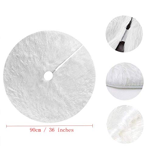 DegGod Christmas Tree Plush Skirts, 36 inches White Pure Long Haired Faux Fur Xmas Tree Skirt Mat for Christmas Thanksgiving Holiday Home Party Decorations Ornaments