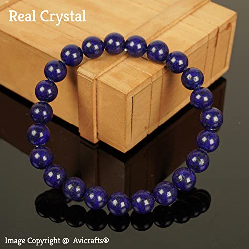 Handmade Lapis Lazuli Bracelet - Gemstone Bracelet - Bead Stretch Bracelet - Friendship Bracelet - Blue Stone Focus Bracelet (8Mm) #TOP1