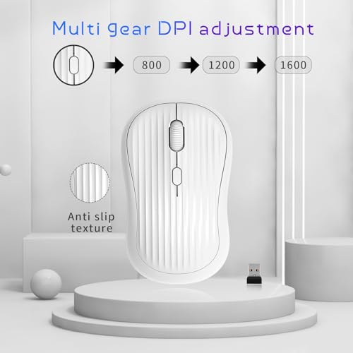 Image of ONE-UP Wireless Mouse, 2.4G + BT, Rechargeable Battery, 4-Key, DPI: 800 /1200 /1600, Silent, Type-C, USB Nano Receiver, Ergonomic, Portable, for Laptop, Chromebook, PC, Mac, Windows (White)