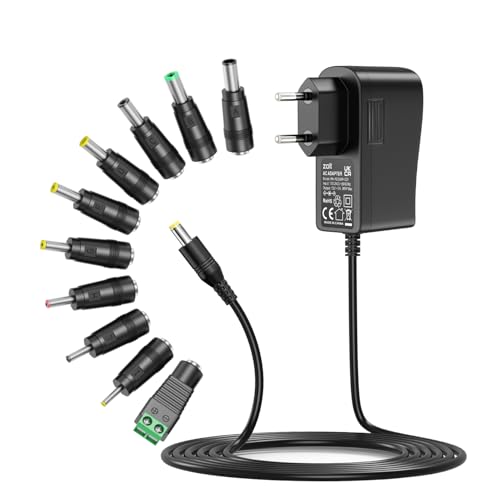 Zolt 36W 12V 3A Alimentation Universelle 12V 1A 2A 3A Transformateur d'alimentation AC avec 9 Prises DC pour l'électronique, 3000mA Max.