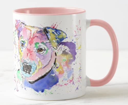 Vixar Tazza Regalo Con Bull Terrier Inglese – Acquerello Colorato, Ceramica 311g, Adatta A Microonde E Lavastoviglie, Rosa, Idea Compleanno E Natale - 3