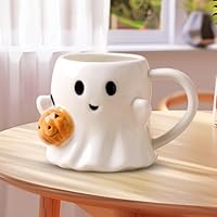 Halloween Ghost-Coffee Mug,Keramik-Ghostface-Tasse, Niedliche Cartoon-Geister-Tassen,Geister-förmige Tasse, Halloween-Neuheitsgeschenk Für Ihre Liebsten, 440 l (Weiß)