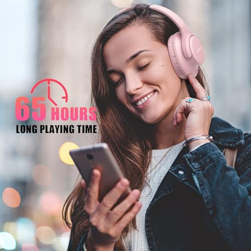 Image of KVIDIO Bluetooth Headphones Over Ear, 65 Hours Playtime Wireless Headphones with Microphone,Foldable Lightweight Headset with Bass and Stereo Sound