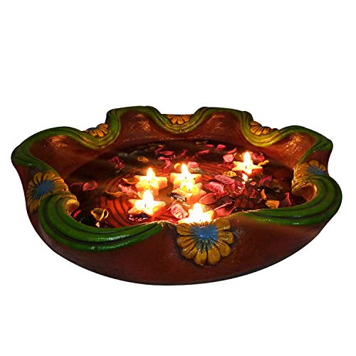India Meets India Christmas Handicraft Star Shape Floating Aroma Candles - Pack of 6, Big Terracota Hand Painted Decorative Bowl, Best Gifting Made by Awarded Indian Artisan