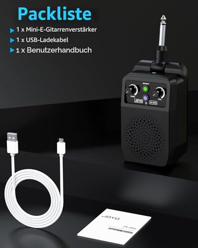 JOYO Mini Gitarrenverstärker 5W tragbar - Wiederaufladbarer Bluetooth-Kombi-Verstärker mit integrierten Effekten (Clean, Overdrive, Distortion, Reverb) Kompakter Übungsverstärker für E-Gitarre Plug in