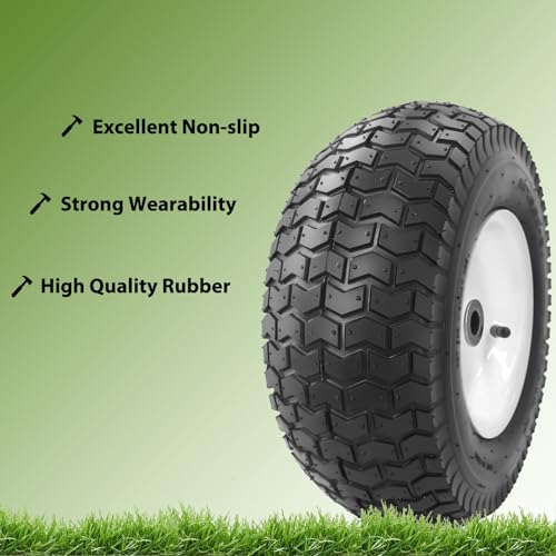 2-Pack 15x6.00-6 Lawn Mower Tire and Wheel,for Lawn Tractors、Riding Mowers Lawn, Tire and Wheel with 3” Centered Hub and 3/4" Sintered iron bushings, universal replacements